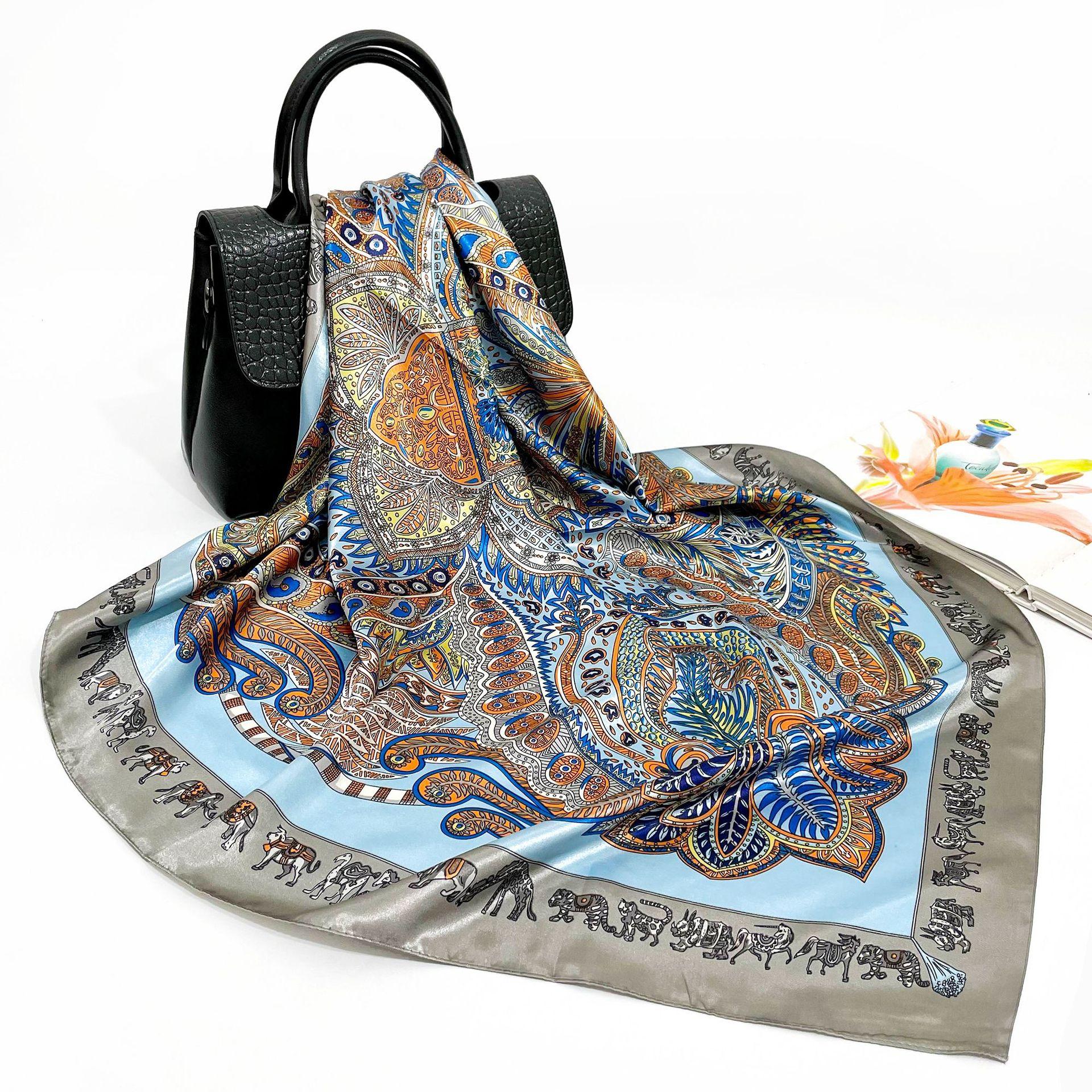 

Высококачественные роскошные шелковые шарфы, повязка на голову, шарфы, шейный шарф для женщин, шелковый шарф с цепочкой, женская декоративная шаль 90*90cm