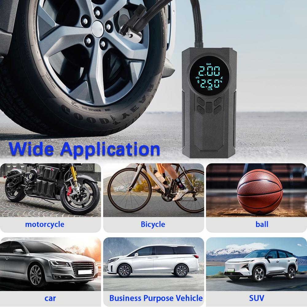 150PSI 60W Digital With LED Light for Car Motorcycle Bicycle Ball Air Compressor Portable Inflator LCD Display Tire Air Pump