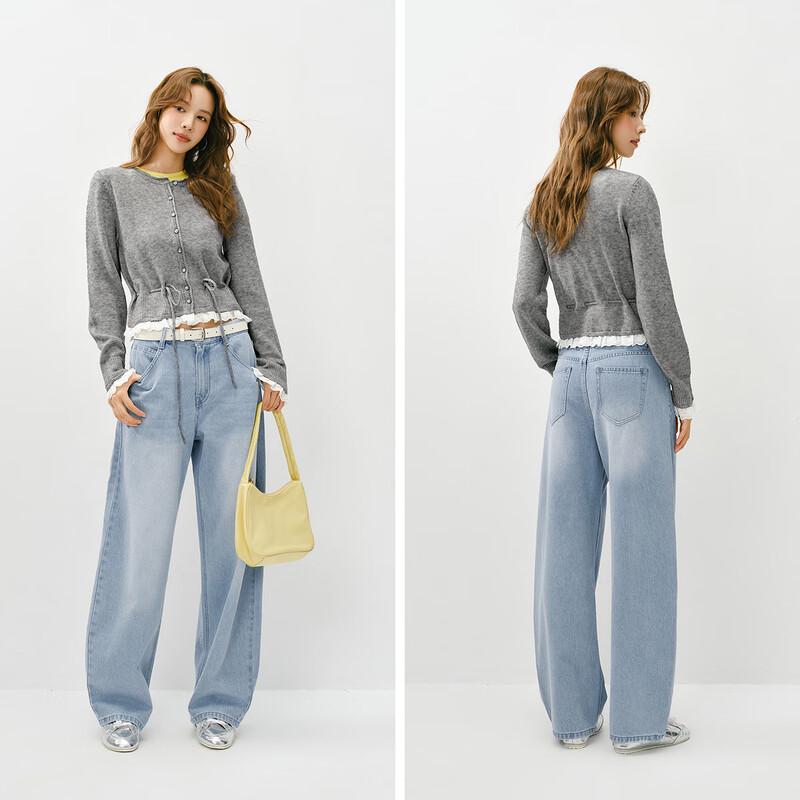 Semir Women's Loose-Fit Washed Lyocell Blend Curved Wide-Leg Jeans