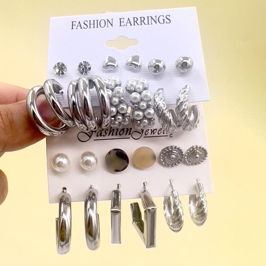 Gold-Pearl Punk Hoop Earrings Set for Women