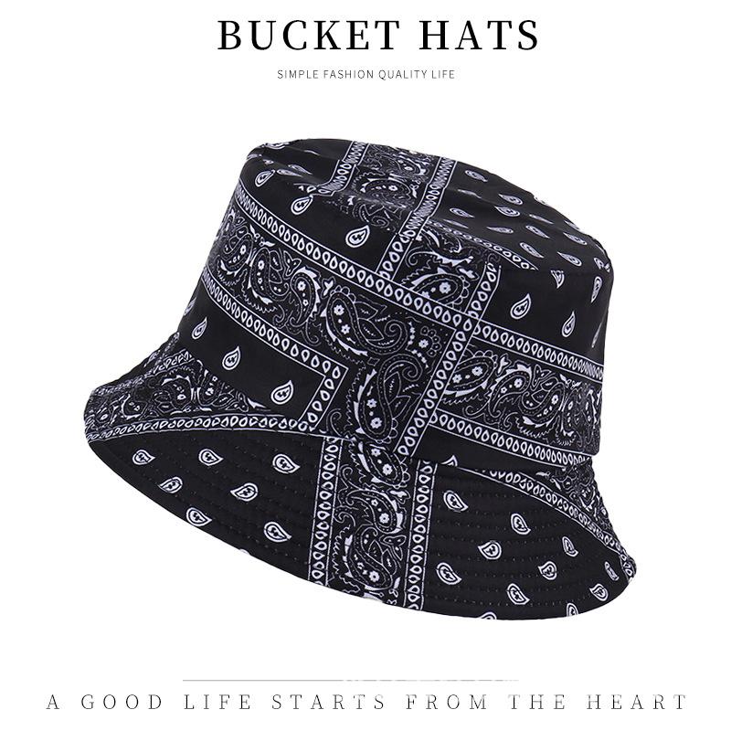 Trendy versatile sunshade sun hat summer double-sided pot hat printed bucket hat women
