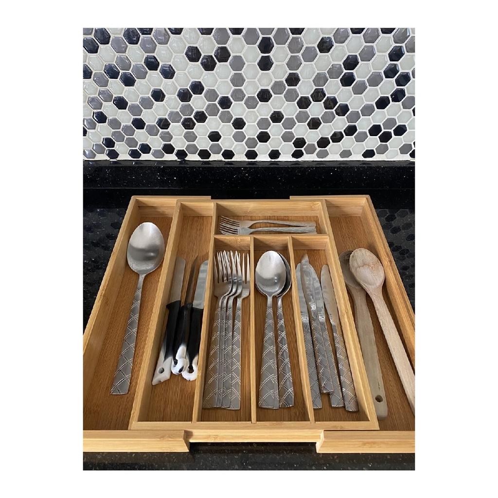 Bamboo Adjustable Drawer Cutlery Holder With 5-7 Compartments Fma896796