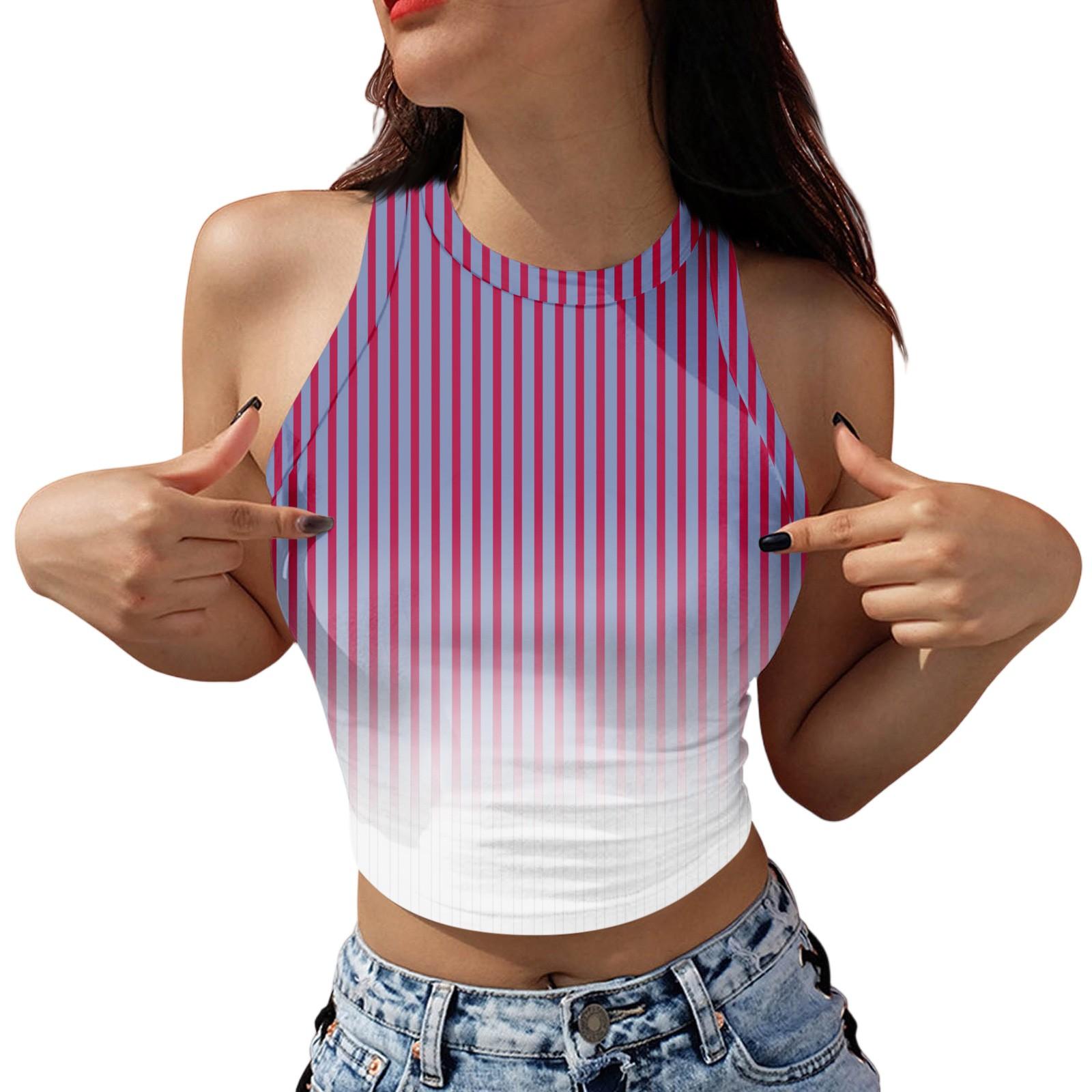 

Women s Fashion Stripes Print Sleeveless Base Tank Top M фіолетовий