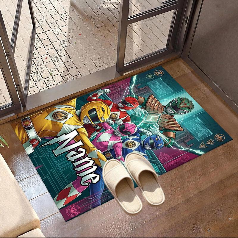 Custom Name Personalized Power Rangers Print Carpet, Versatile Home Decor Rug, for Playroom, Apartment, Balcony, Entryway, Hallway Gift