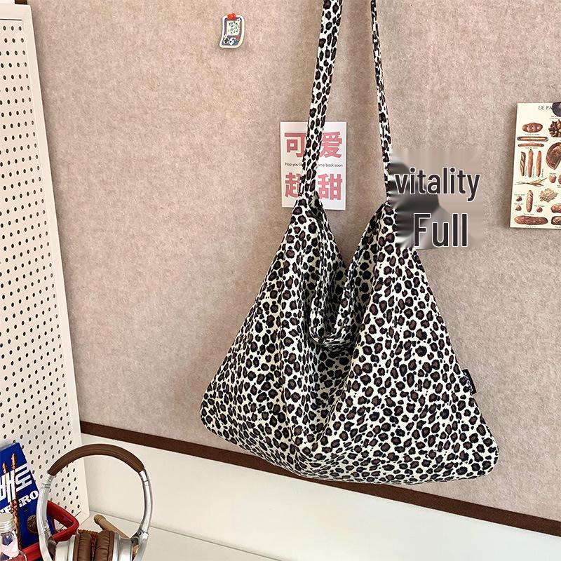 

Холщовая сумка-тоут с леопардовым принтом в корейском стиле 2024 года для женщин - Модная, Повседневная, Вместительная, На одно плечо белый