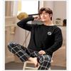 Pajamas Men Autumn Long-Sleeved Cotton Autumn and Winter Can Be Worn Outside The Casual  Loose Grey Striped Homewear S