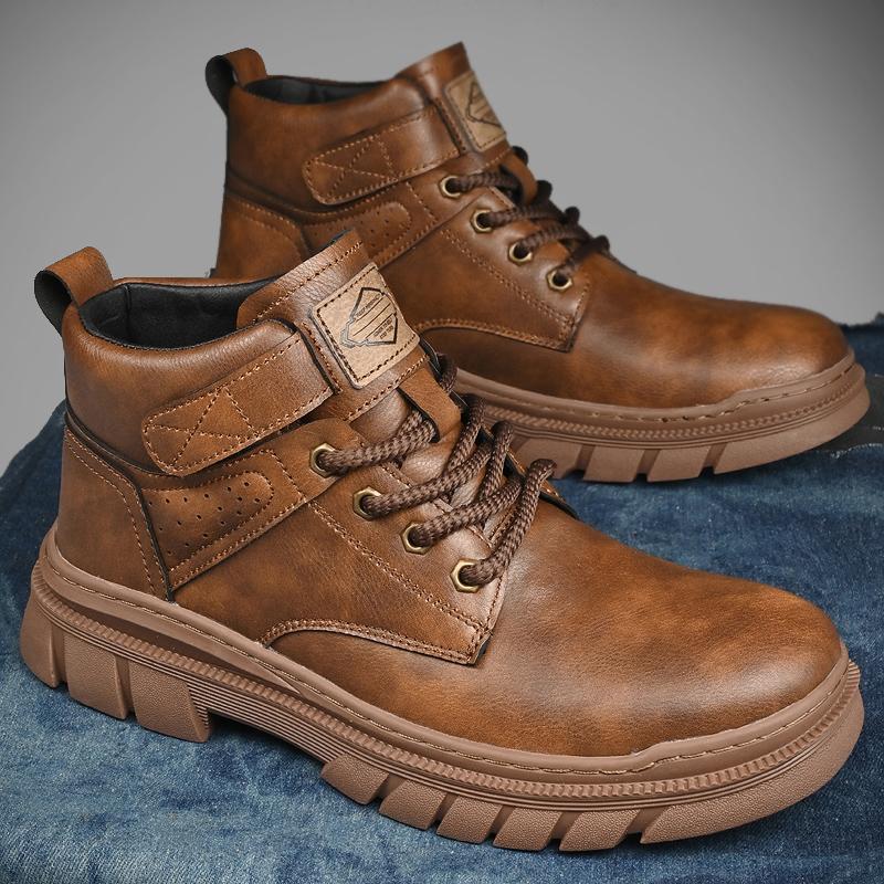 Fashion Casual Leather Mens Ankle Boots Short Outdoor Sneakers Classic Non-Slip Men Motorcycle Boots Handmade Man High Top Shoes