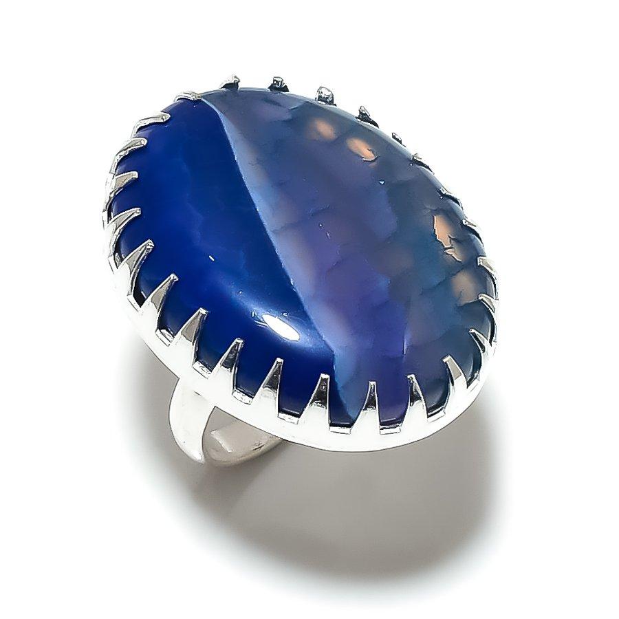 Natural Blue Druzy Gemstone Handmade 925 Sterling Silver Ring Size 10 z8l07