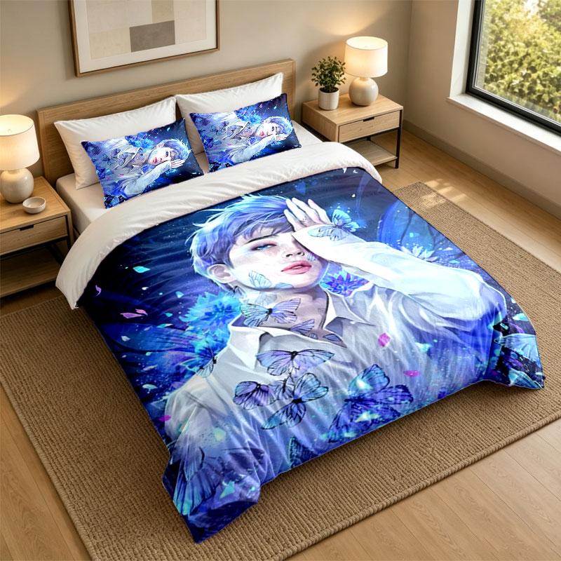 3Pcs Bedding SetJimin Soft Bed Sheet and Two Pillowcases Home Bedroom Decor