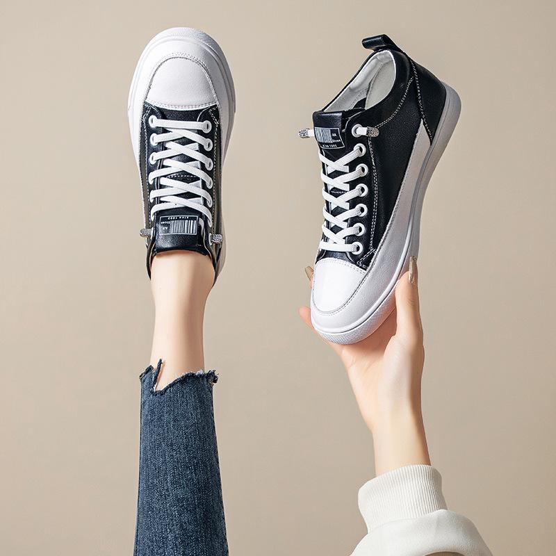 The First Layer of Cowhide High-top Sports Shoes for Women's 2025 Spring and Autumn New Leather Little White Shoes Versatile Sports and Leisure Board