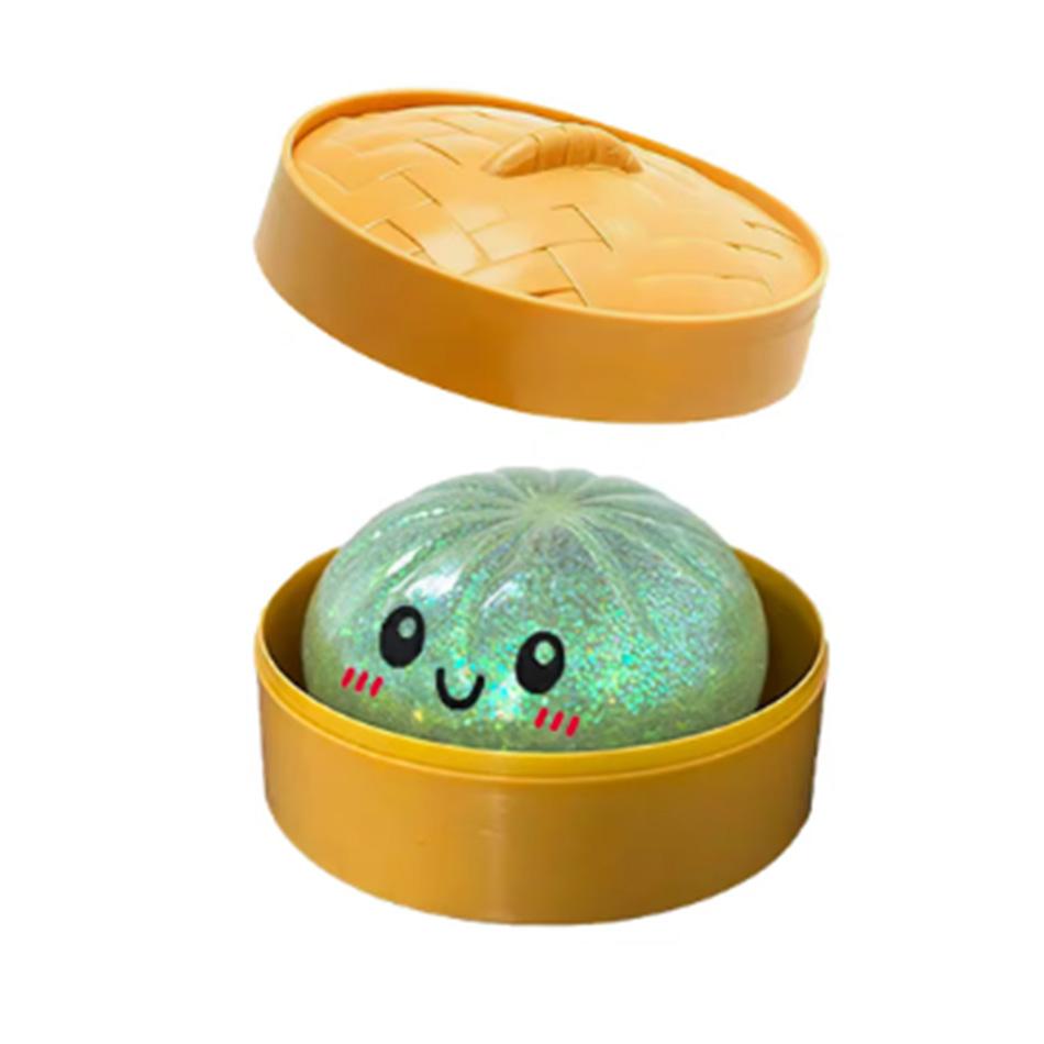 Glitter Dumpling Squishy Toy, Fast Rebound Soft Fidget Toy, Cartoon Steamed Dumpling Stress Relief Toy