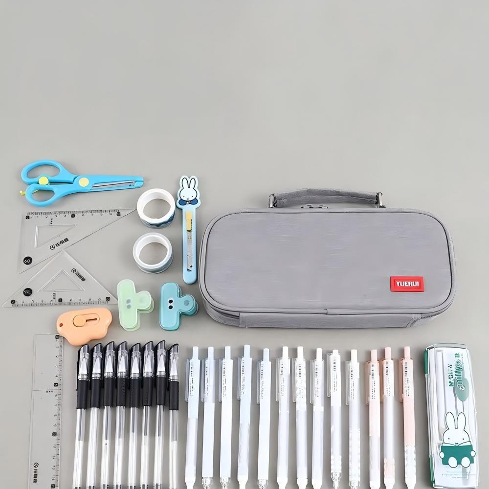 Mehrschichtige Leinwand-Federtasche mit großer Kapazität für Schüler, Einfache und multifunktionale Federtasche, Handgehaltene Schreibwarenaufbewahrung