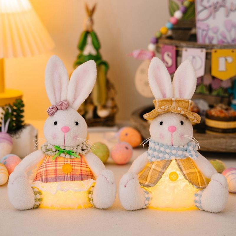 Easter LED Light Rabbit Doll Spring Easter Decorations for Car Rabbit Ornaments Kid Gift 2024 Holiday Party