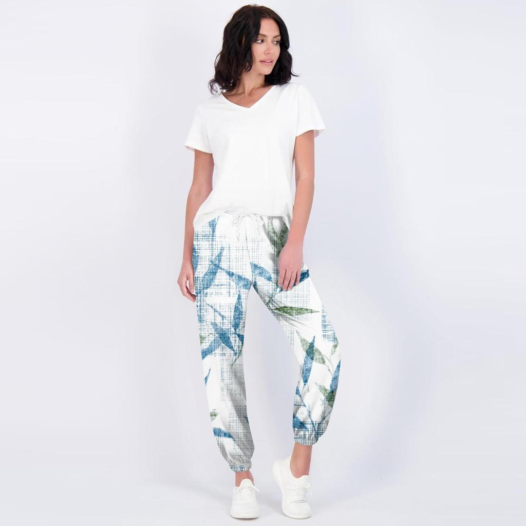 Damen Casual Jogginghose mit Blumendruck, elastischem Kordelzugbund und schmal zulaufendem Bein