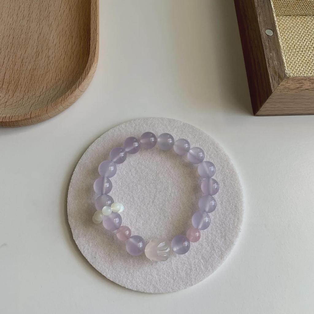Violet Chalcedony Lychee Agate & Strawberry Crystal Bracelet for Women and Girls