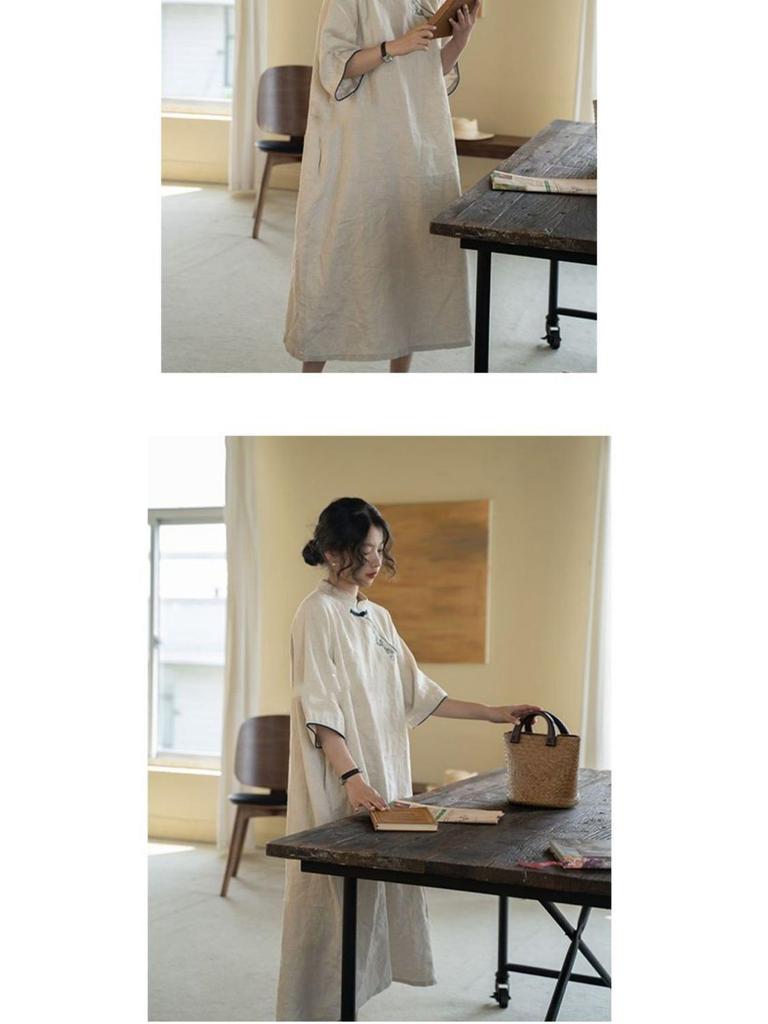 Women's 2024 Summer Retro Embroidered Cheongsam Dress with Stand Collar