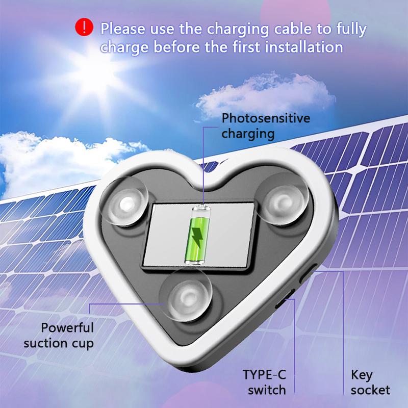 SEAMETAL LED Car Window Ambient Lamp Solar Energy Wiring Free Glowing Heart Atmosphere Neon Light Car Interior Decoration Accessories
