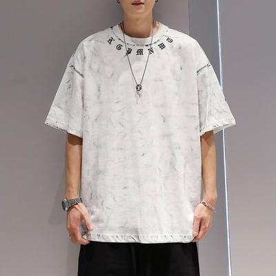 Módní Tie Dye Vintage Pánské Mikiny Oblečení s Potiskem Písmen Letní Univerzální Krátký Rukáv Neformální Kulatý Výstřih Volná Trička