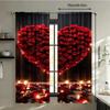 Set Of 2 Valentine Rose Heart Curtains Romantic Design Living Room Bedroom Study Home Decor Light Blocking Curtain For Made Polyester