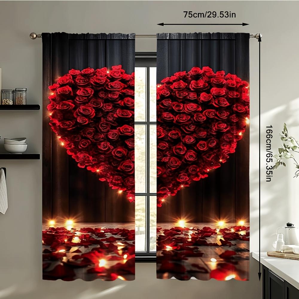 Set Of 2 Valentine Rose Heart Curtains Romantic Design Living Room Bedroom Study Home Decor Light Blocking Curtain For Made Polyester
