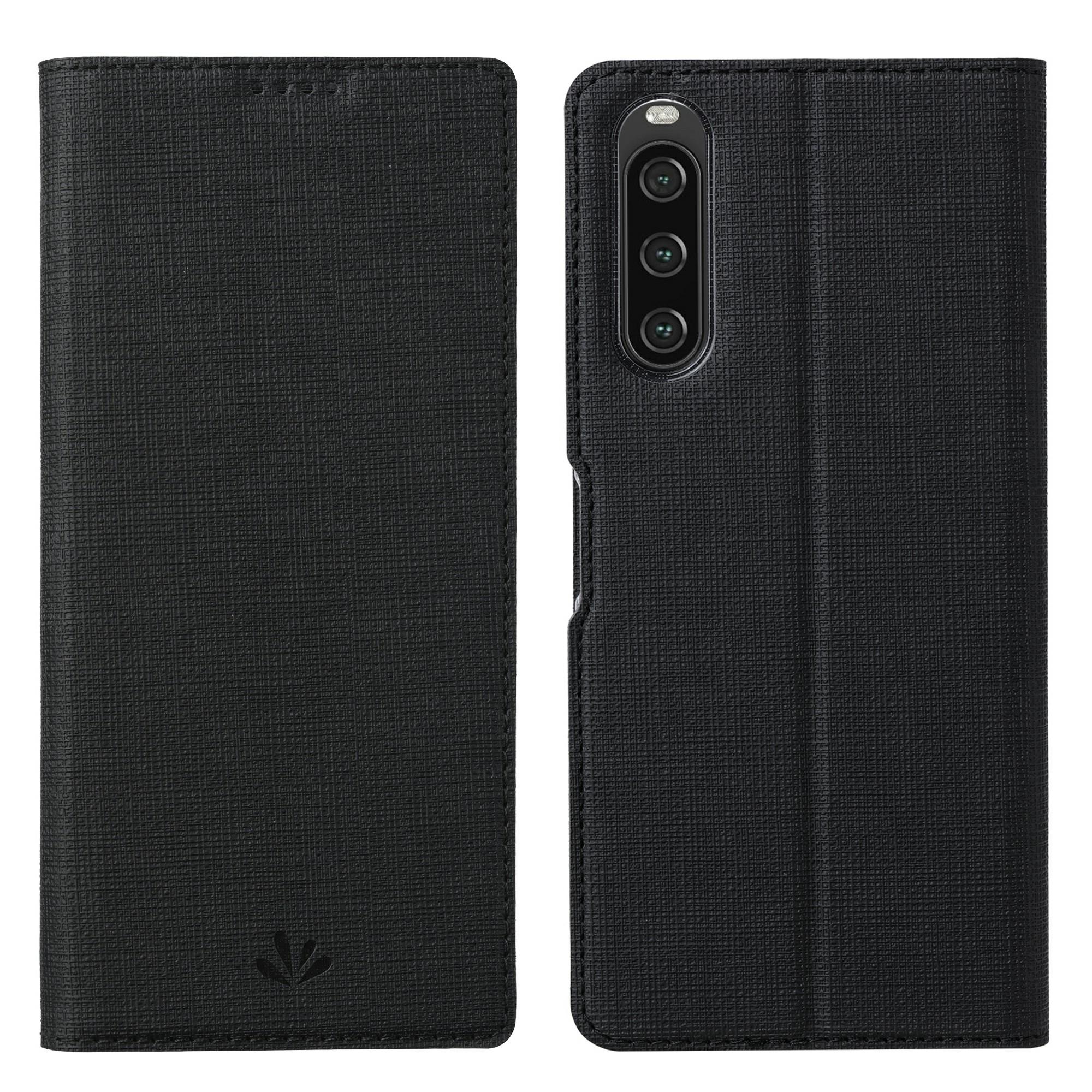 

Серия VILI DMX для Sony Xperia 10 V Чехол-книжка с отделением для карт для мобильного телефона из ПУ кожи с подставкой Black