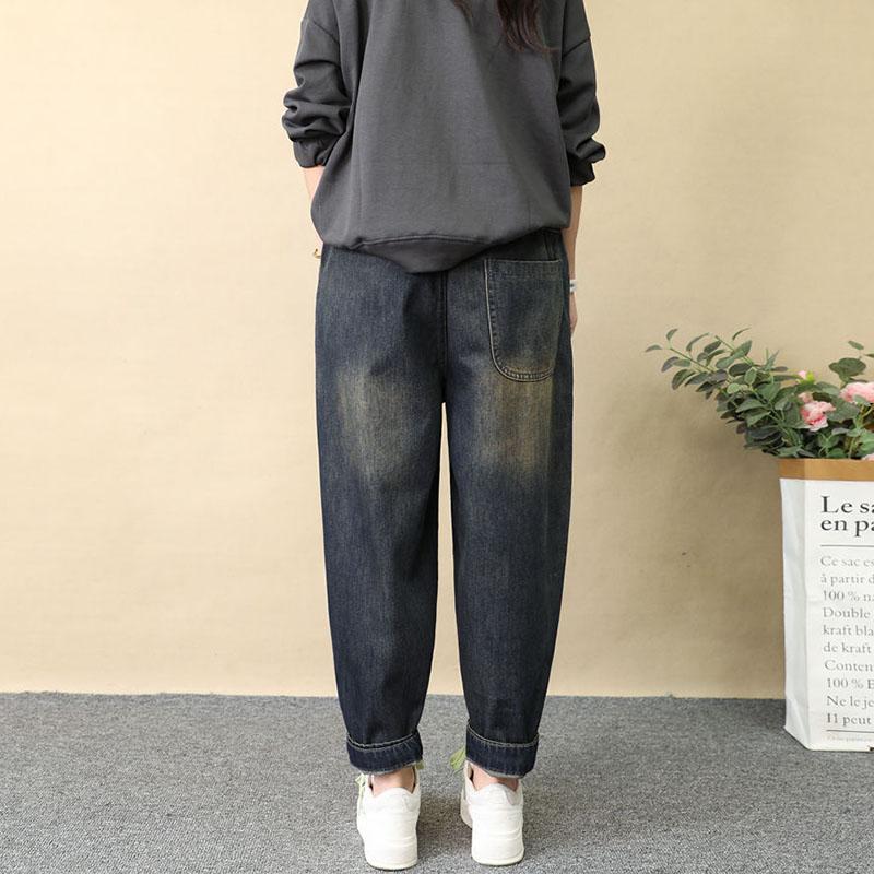 Pantaloni Harem Casual cu Croială Largă pentru Femei Primăvară Vară Stil Vintage Broderie Pantaloni Jeans Femei Talie Înaltă Largi cu Buzunare Pantaloni Denim