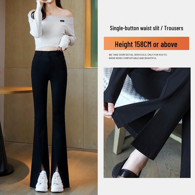 Women s High-Waisted Black Velvet Flare Denim Pants: Slimming, Stretchy, Fashionable, and Versatile with Three-Button Closure XXXL