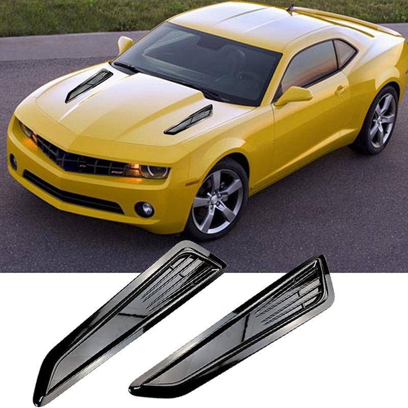 2 Pièces Noir Brillant ABS Cache-Ouïes d'Aération de Capot Avant Décoration d'Air de Capot Autocollant Accessoires de Style de Voiture pour Chevrolet Camaro 2016-2023
