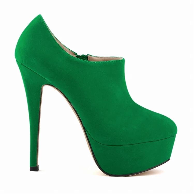 Dámské krátké kozačky Sexy 14cm Semišové Ultra vysoké podpatky Platformové lodičky Černé Kulatá špička Jehlové podpatky Podzimní Zimní boty Velká velikost 44