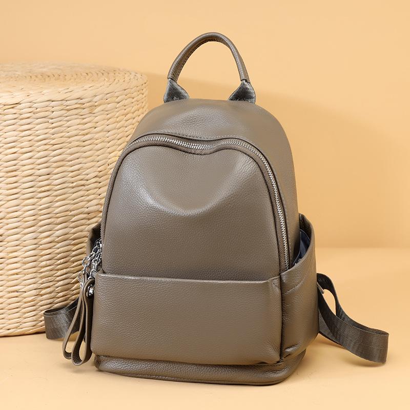 Rucsac din piele simplu casual de mare capacitate din piele de vacă pentru femei, geantă moale, rucsac cu compartimente multiple