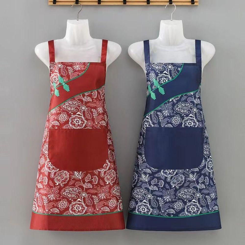 Cheongsam Style Women Flowers Apron Oil-proof Chef Aprons Sleeveless Overalls  Kitchen Use