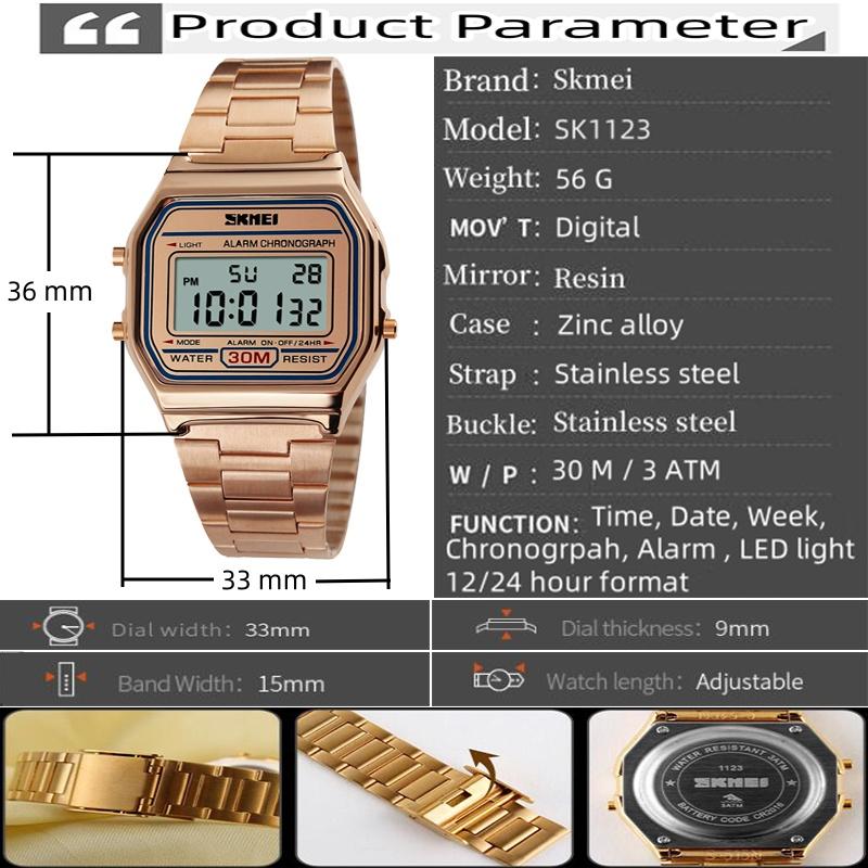 Skmei Unisex Digitale Armbandhorloges Luxe Roestvrij Staal Band LED Waterdicht Chronograaf Mode Wekker Mannen