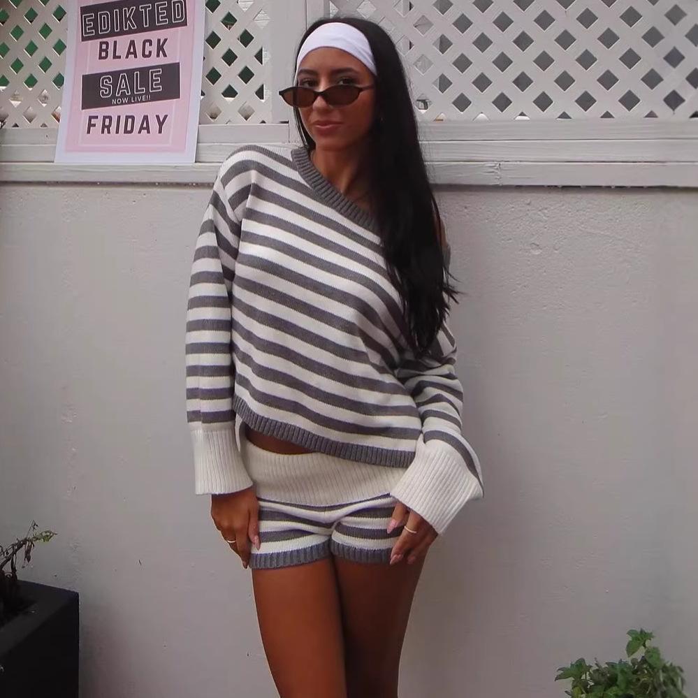 

Women s Spring Summer Solid Color Sweater & Short Skirt 2 Piece Set XL