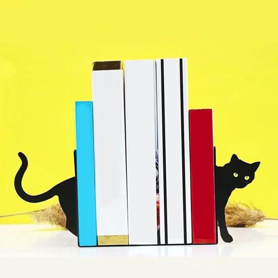 1 Paio di Fermalibri in Metallo Design Stravagante Gatto Fermalibri Decorativi Bordi Arrotondati Porta Libri Decorazione Ufficio Biblioteca