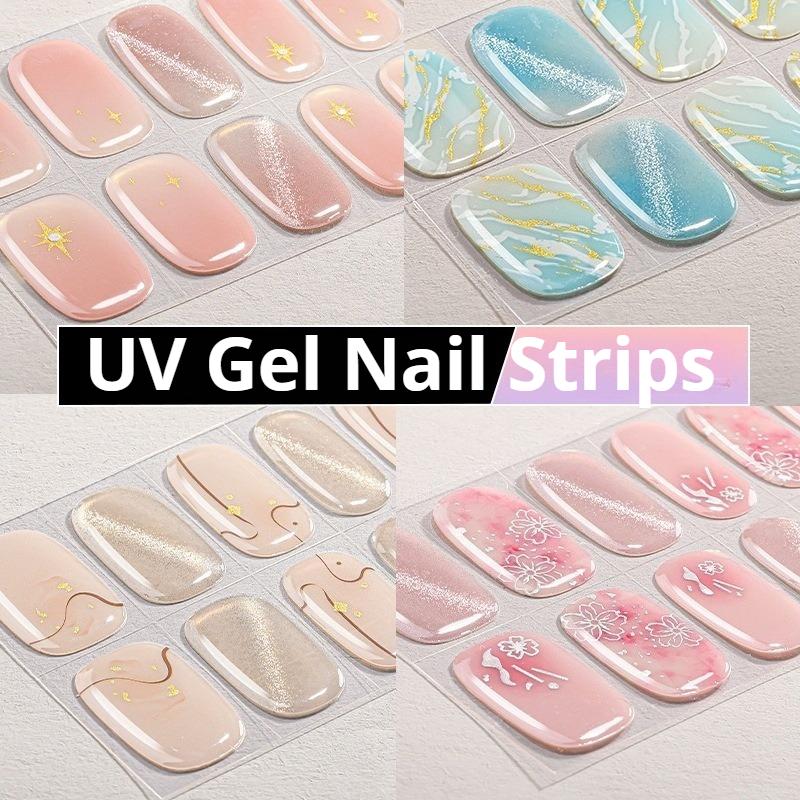 Új Csillámos Macskaszem Félig Kötött Gél Körömmatricák Gradiens Leopárdmintás Gél Körömművészeti Matricák