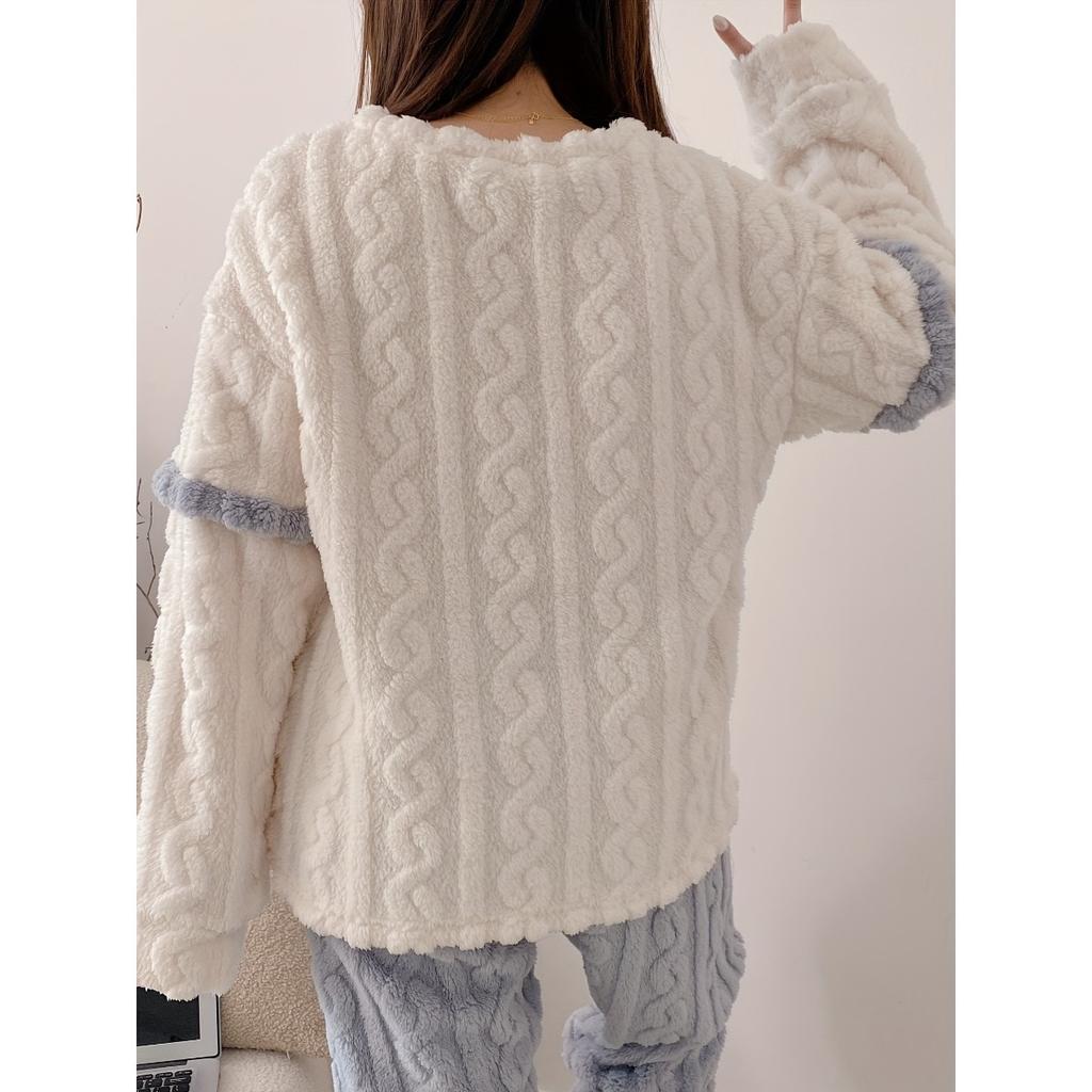 Winter Warm and Comfortable Fleece Pajama Set, Cute Casual Women's Home Wear