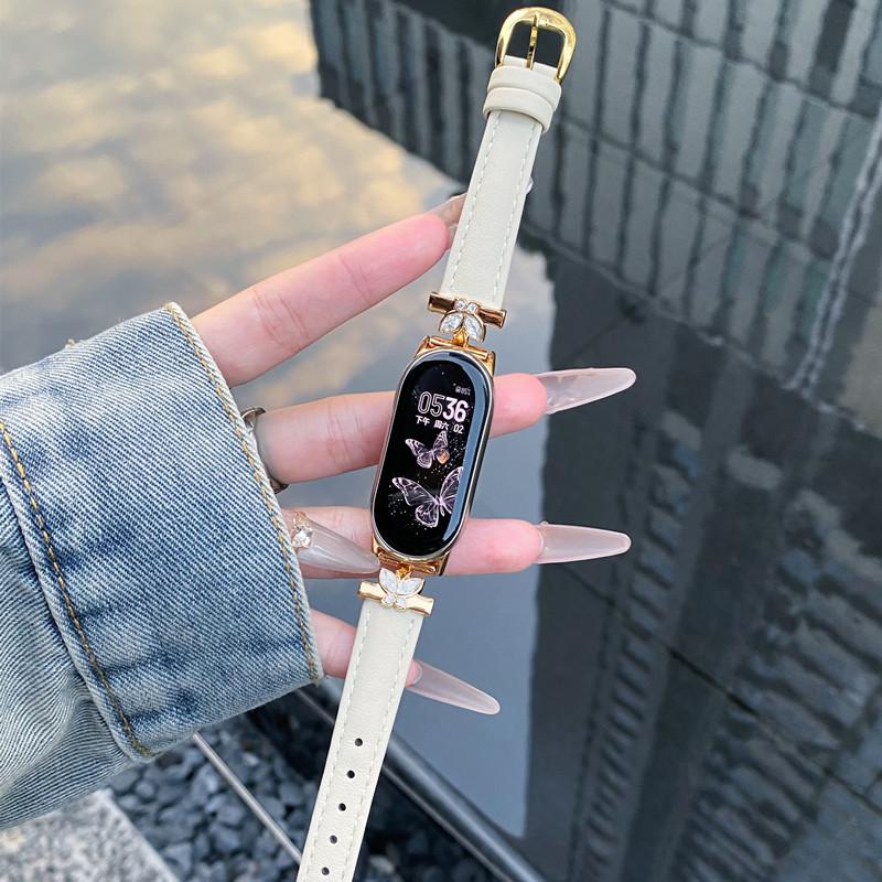 

Роскошный кожаный ремешок для браслета Xiaomi Mi Band 9, сменный многоцветный ремешок для браслета Xiaomi mi band 8, браслет Correa xiaomi mi band 9/8 розового золота/белый