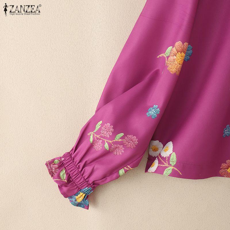 ZANZEA Women Casual Round Neck Long Sleeve Loose Print Blouse