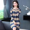Women's Striped Long-Sleeve Mid-Length Slimming Casual Dress, Round Neck, Age-Reducing, Versatile for Mothers