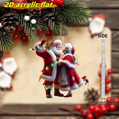 2D Flat Santa Pattern Holiday Decoration Car Rearview Mirror Pendant Key Chain Backpack Pendant Birthday Gift Christmas Tree Pendant