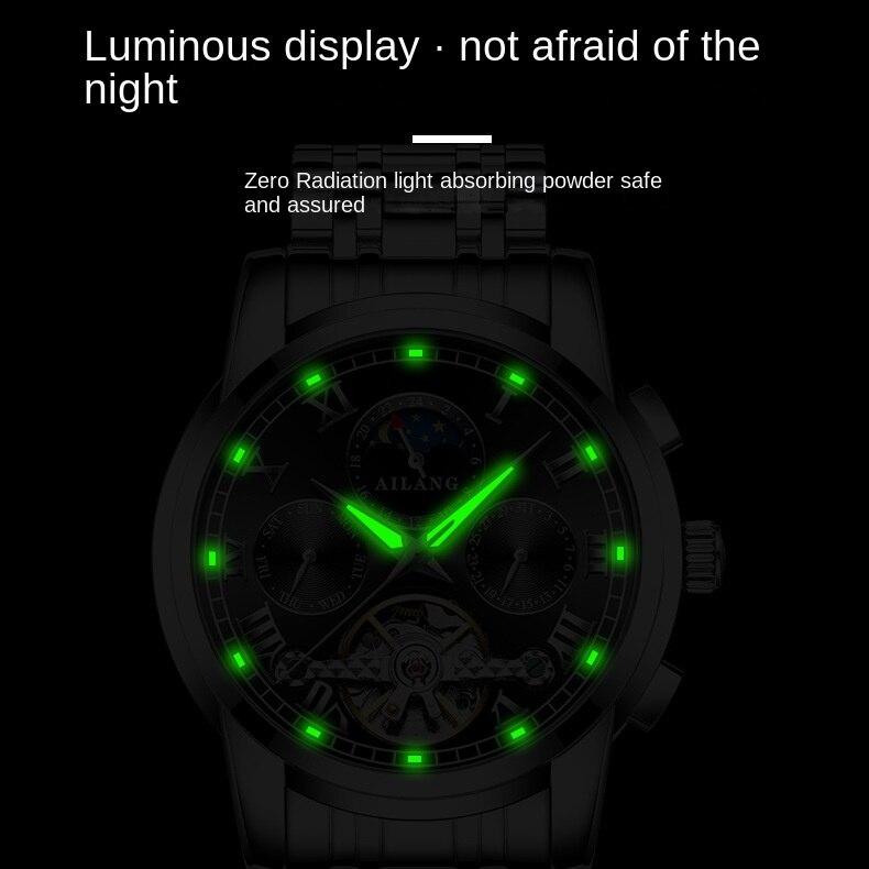 AILANG Neue Business Tourbillon Hohl Vollautomatische Mechanische Uhr Herrenuhr Wasserdichte Herrenuhr