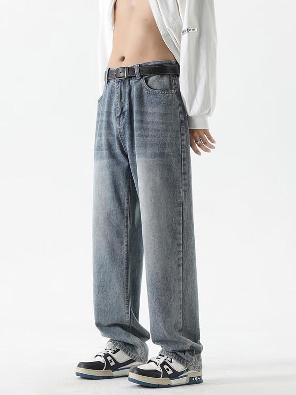 Dingfengbaoluo Men's Loose Fit High Street Straight Leg Pants