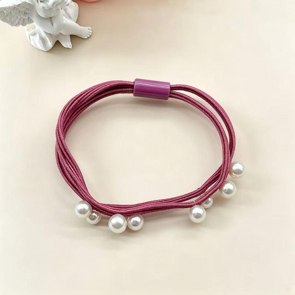 Elegant Pearl Hair Tie - Versatile Solid Color Elastic Band for Women