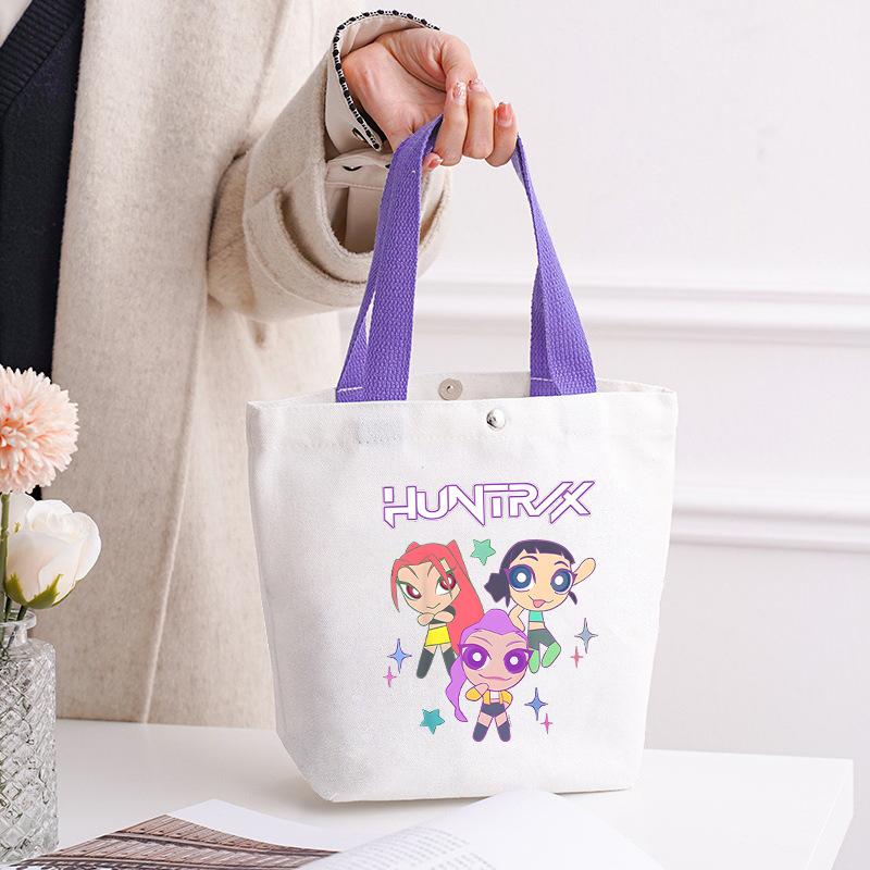 Kpop Portable Canvas Bag Plus Snap Button Solid Color Korean Version Canvas Bag Going Out Portable Tote Bag