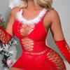 Weihnachtskleid-Set für Damen mit Armstulpen, ausgehöhltes Netz-Etuikleid, schmal, elastisch, flauschig, Haardekor, ärmellos, Club, Silvesterparty, Schlafzimmer, Minikleid