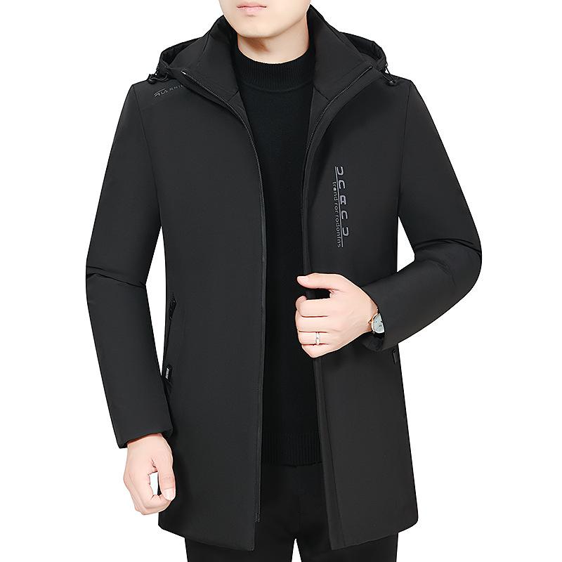 Men's Winter Hooded Mid-Length Cotton Coat for Seniors - Thick, Plus Size Padded Jacket