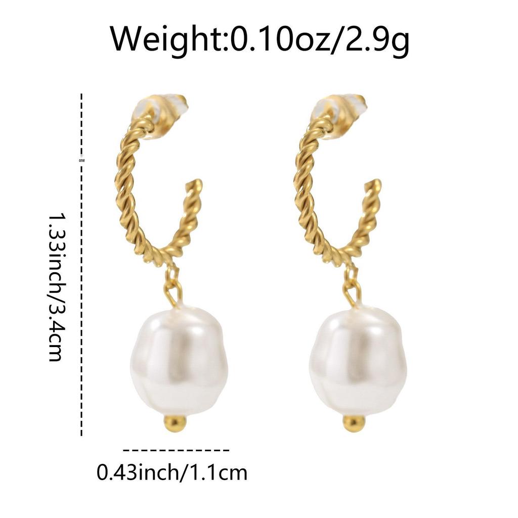 304 Stainless Steel Twisted Hoop Baroque Faux Pearl Dangle Earrings for Women