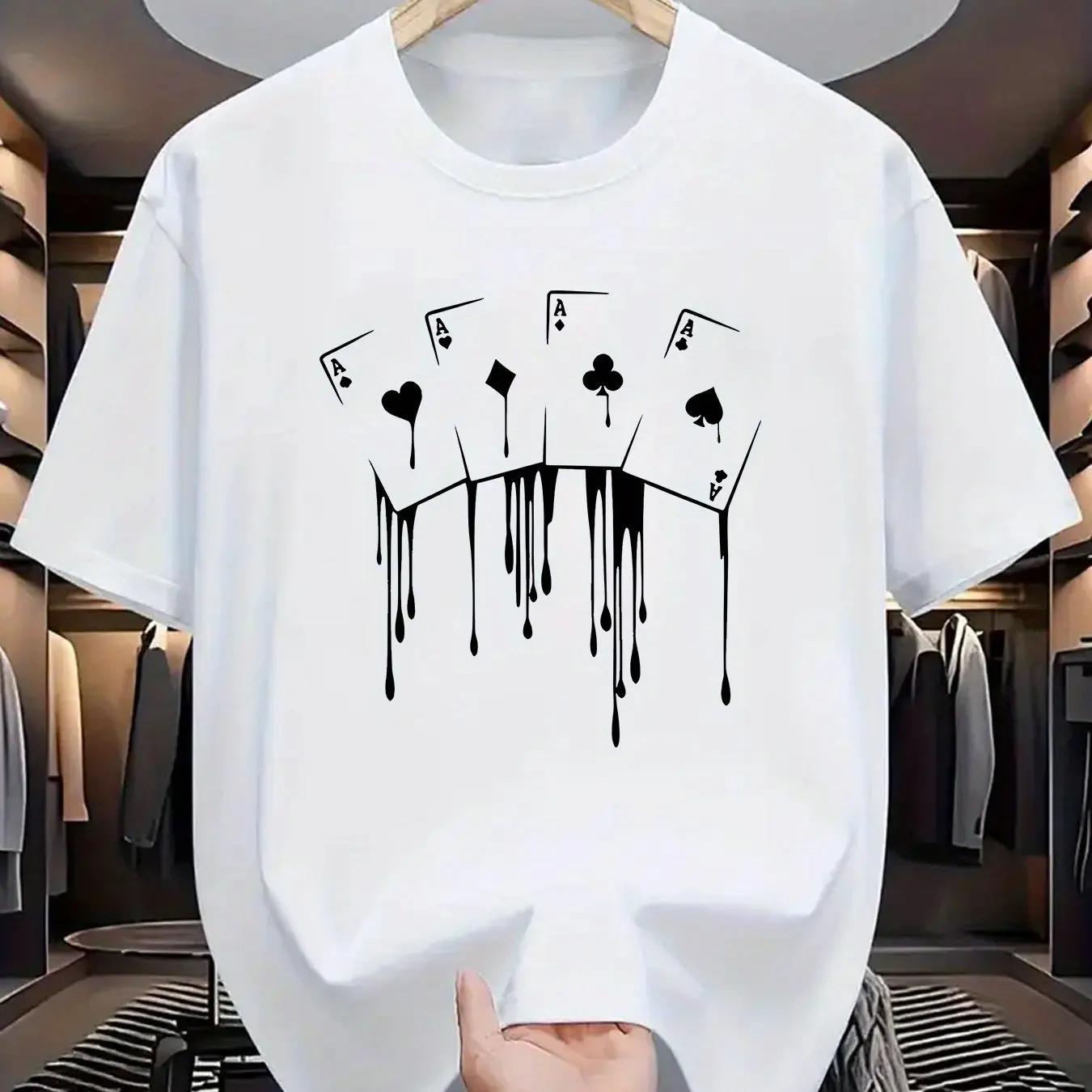 

Летняя мужская футболка с круглым вырезом, удобным коротким рукавом, модный топ из 100% хлопка с принтом «Бомба из игральных карт» (Лето 2025) 4XL