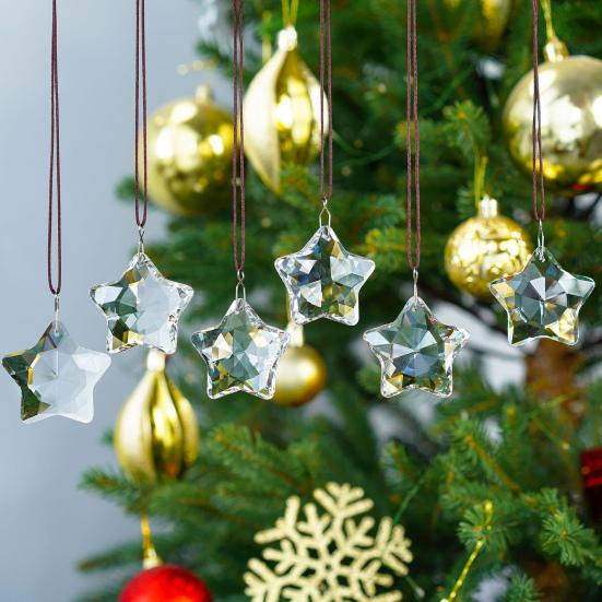 Yousheng 1/6Pcs Faux Crystal Star Suncatcher Decoration Indoor Outdoor Garden Window Wall Hanging Rainbow Maker Clear Five-pointed Star Ornament