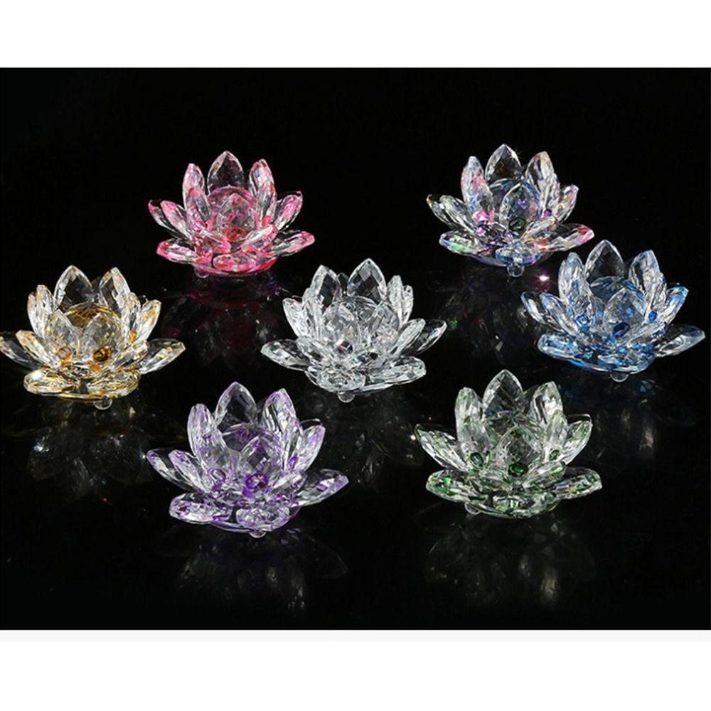 3 Foots Crystal Lotus Flower Hue Reflection Glass Lotus Feng Shui Decor  Tabletop